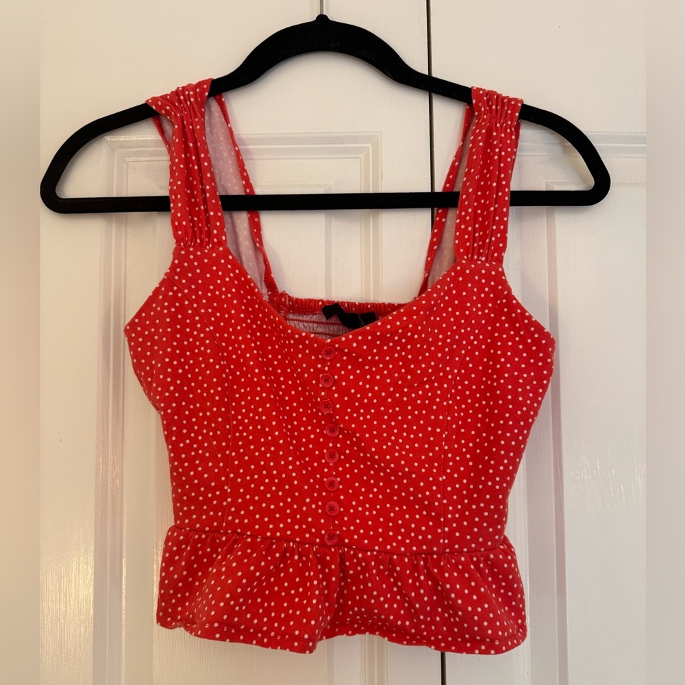 Red and White polka dot top
